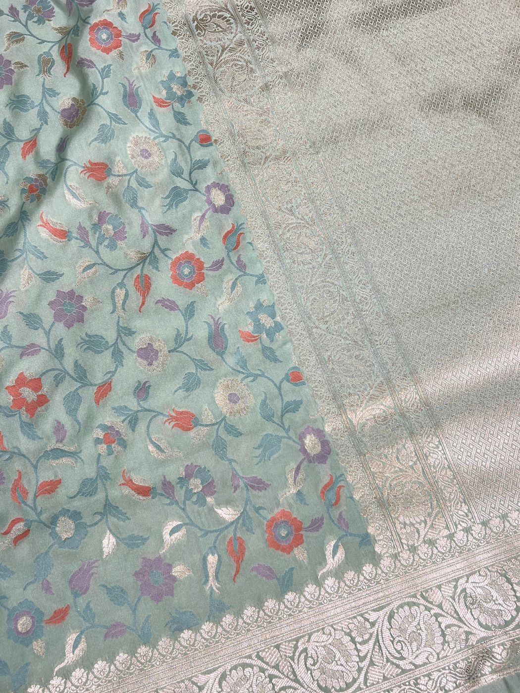Mint Green Katan Silk Saree Anchal View