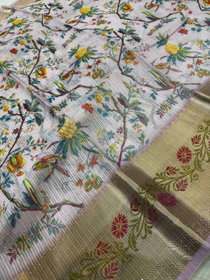 Lavender-Grey Manipuri Kota silk saree featuring fine weave and breathable fabric closeup view