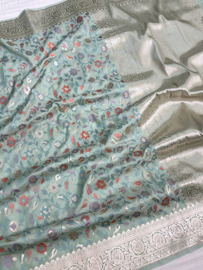 Mint Green Katan Silk Saree Full View