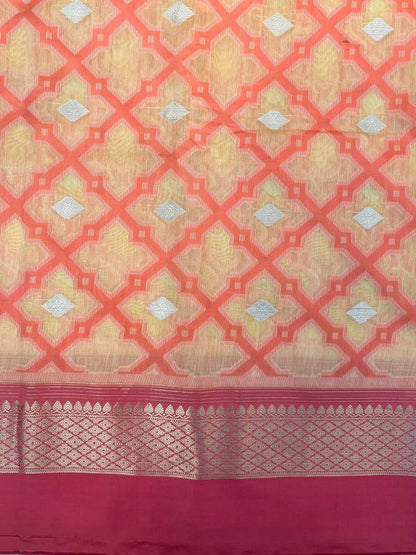 Peach Banarasi Silk Saree - Mantavya Banaras