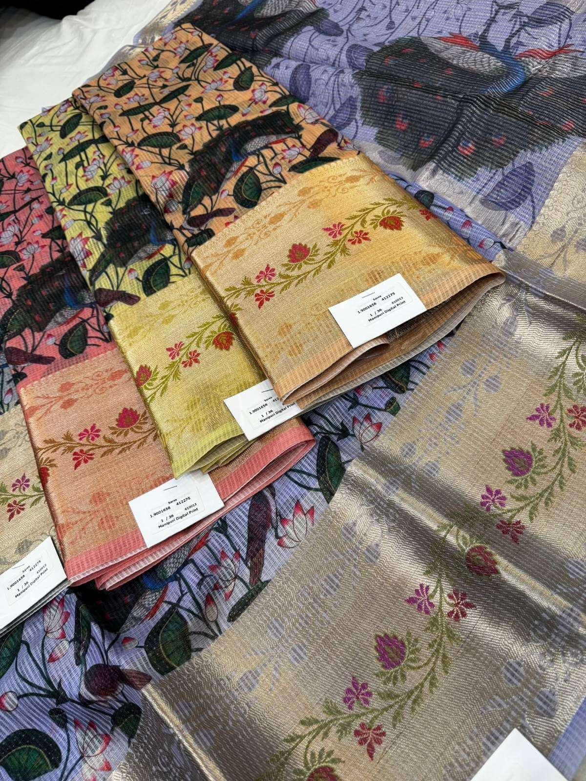 Lavender-Grey Manipuri Kota silk saree with lightweight texture and traditional patterns full view