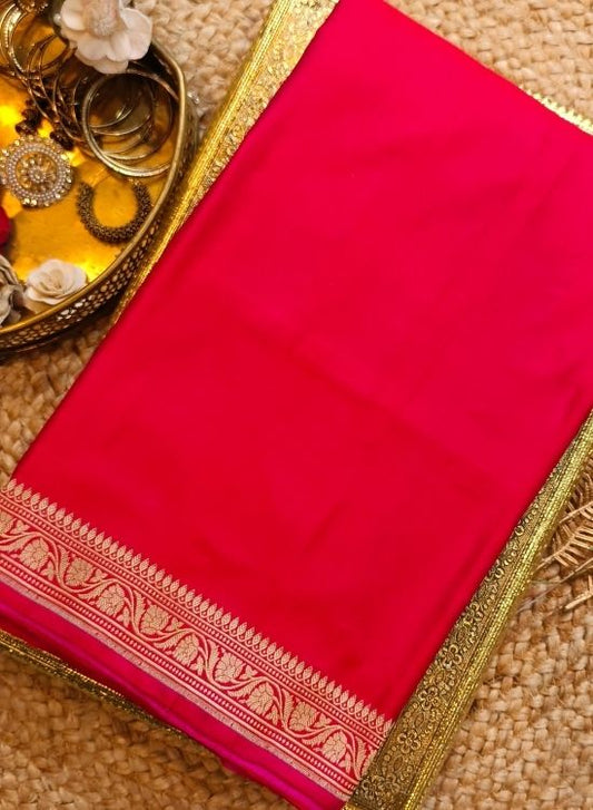 Handwoven Red Katan Silk Saree with Lustrous Finish – Mantavya Banaras