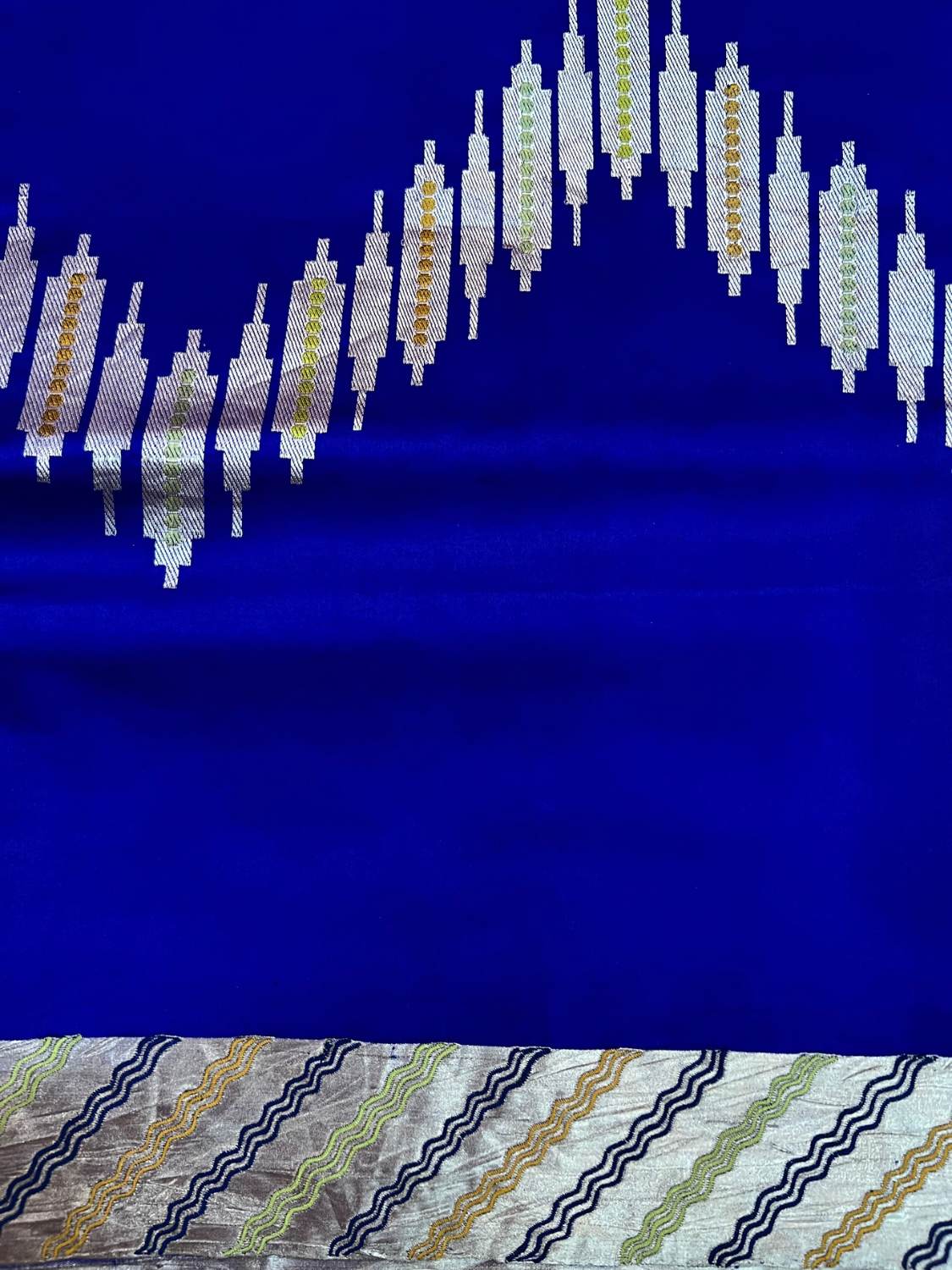 Royal Blue Katan Silk Saree with zig zag closeup view