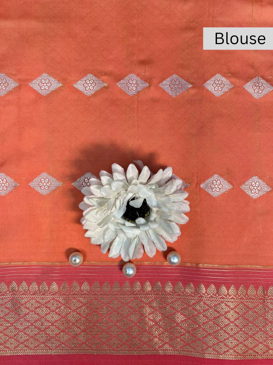 Peach Banarasi Silk Blouse- Mantavya Banaras