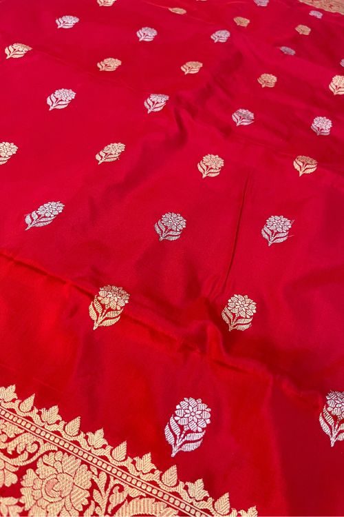 Handwoven Royal Red Katan Silk Saree