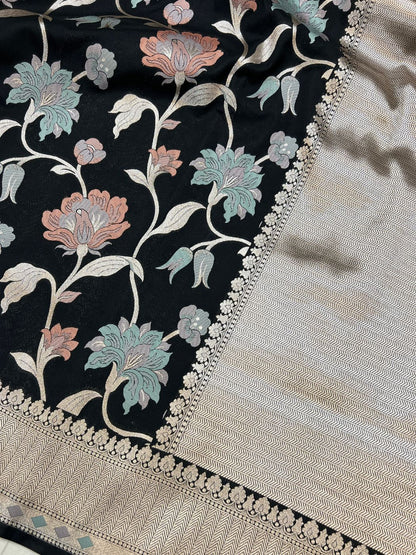 Black Katan Silk Saree Anchal View