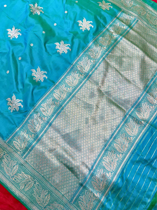 Dual Shade Green and Blue Katan Silk