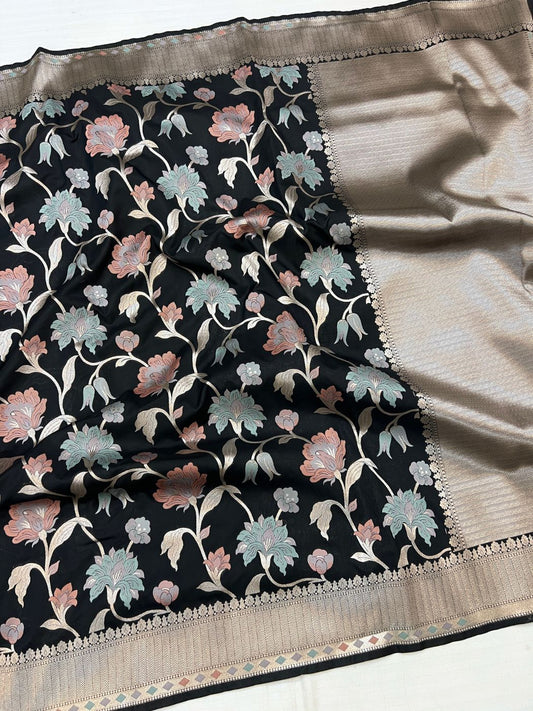 Black Katan Silk Saree Full View