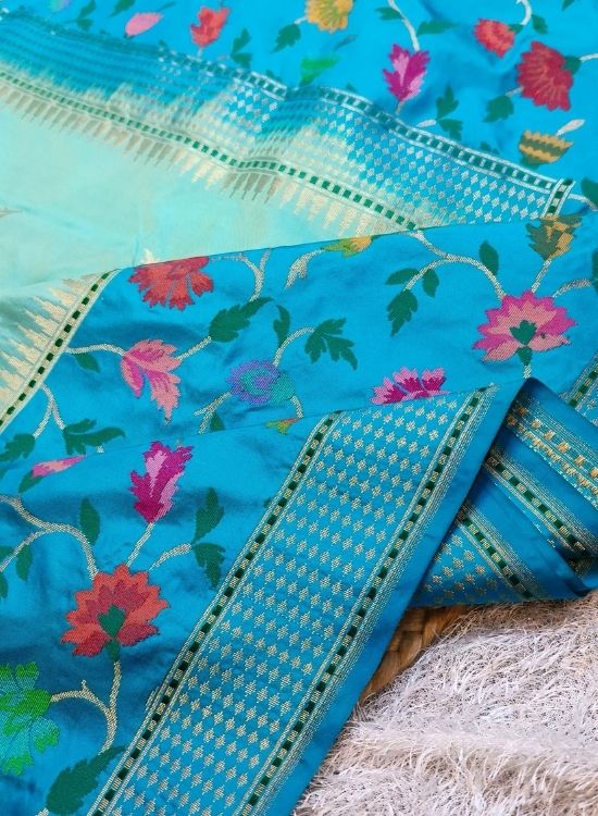 Handwoven Blue Katan Silk Saree