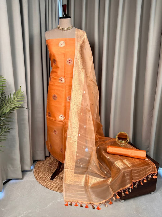 Orange Kora Silk Suit Set