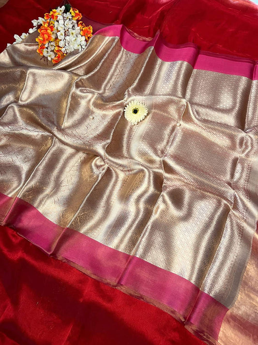 Pink Brocade Tissue Silk saree