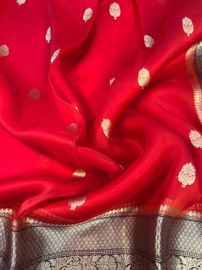 Red Kora Silk Saree Closeup view02