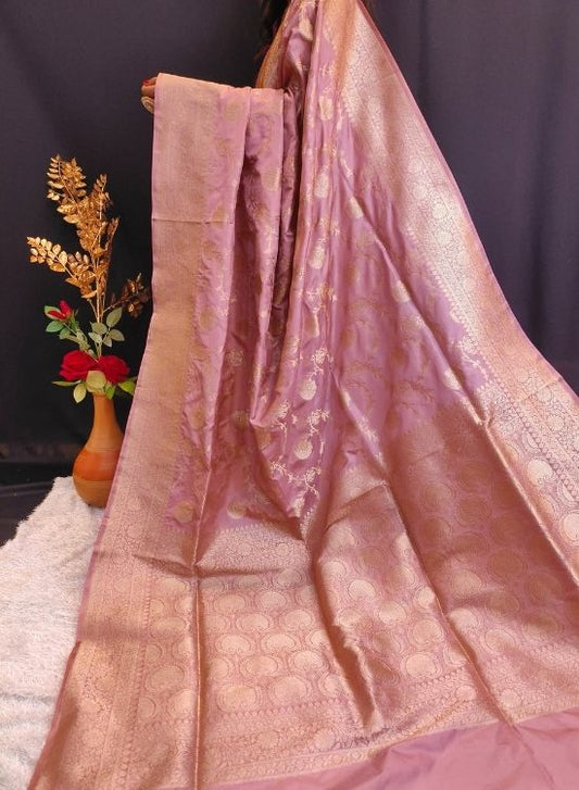 Handwoven Pink Katan Silk Saree with Banarasi Zari Work – Ideal for Festive and Bridal Wear