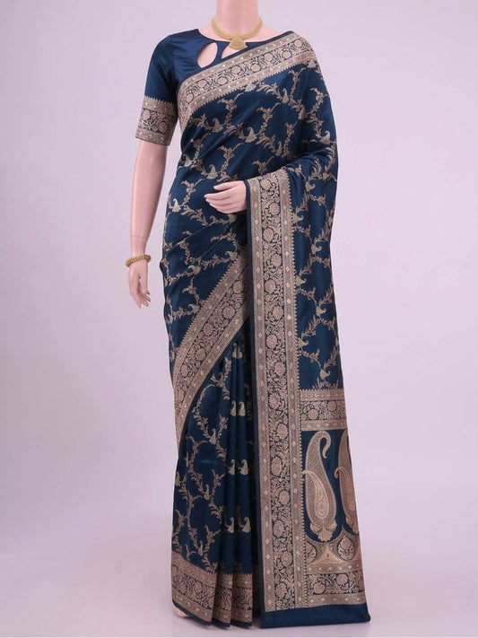 Navy Blue Katan Silk Saree Dummy Full view