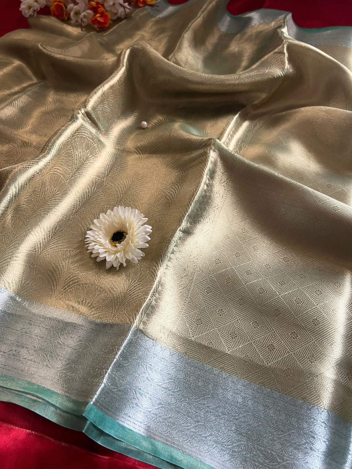 Pastel Blue Brocade Tissue Silk