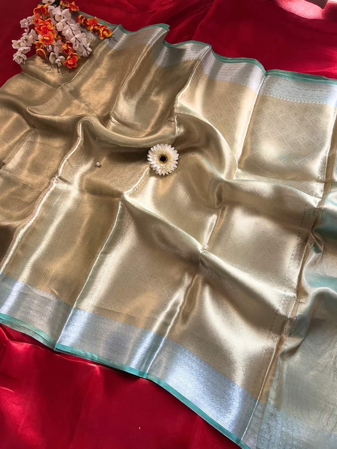 Pastel Blue Brocade Tissue Silk