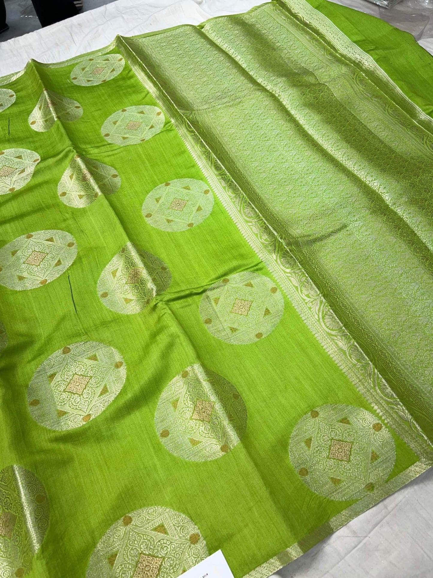 Parrot Green Chiniya Silk Saree