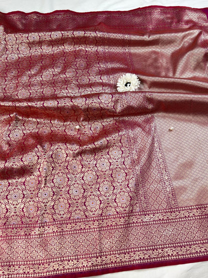 Magenta Pink Katan Silk Saree full View 01