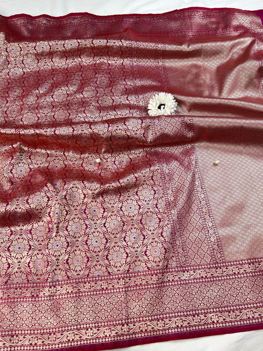 Magenta Pink Katan Silk Saree full View 01