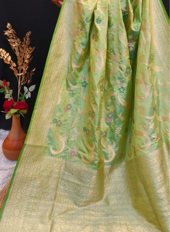 Handwoven Green Katan Silk Saree