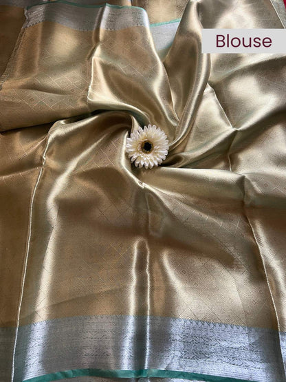 Pastel Blue Brocade Tissue Silk