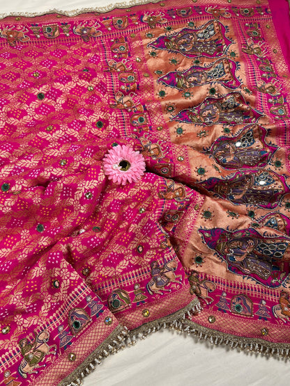 Hot Pink Bandhej Saree