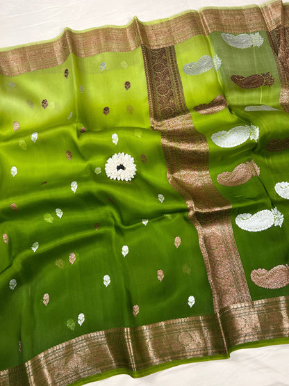 Green Kora Silk Saree Full View