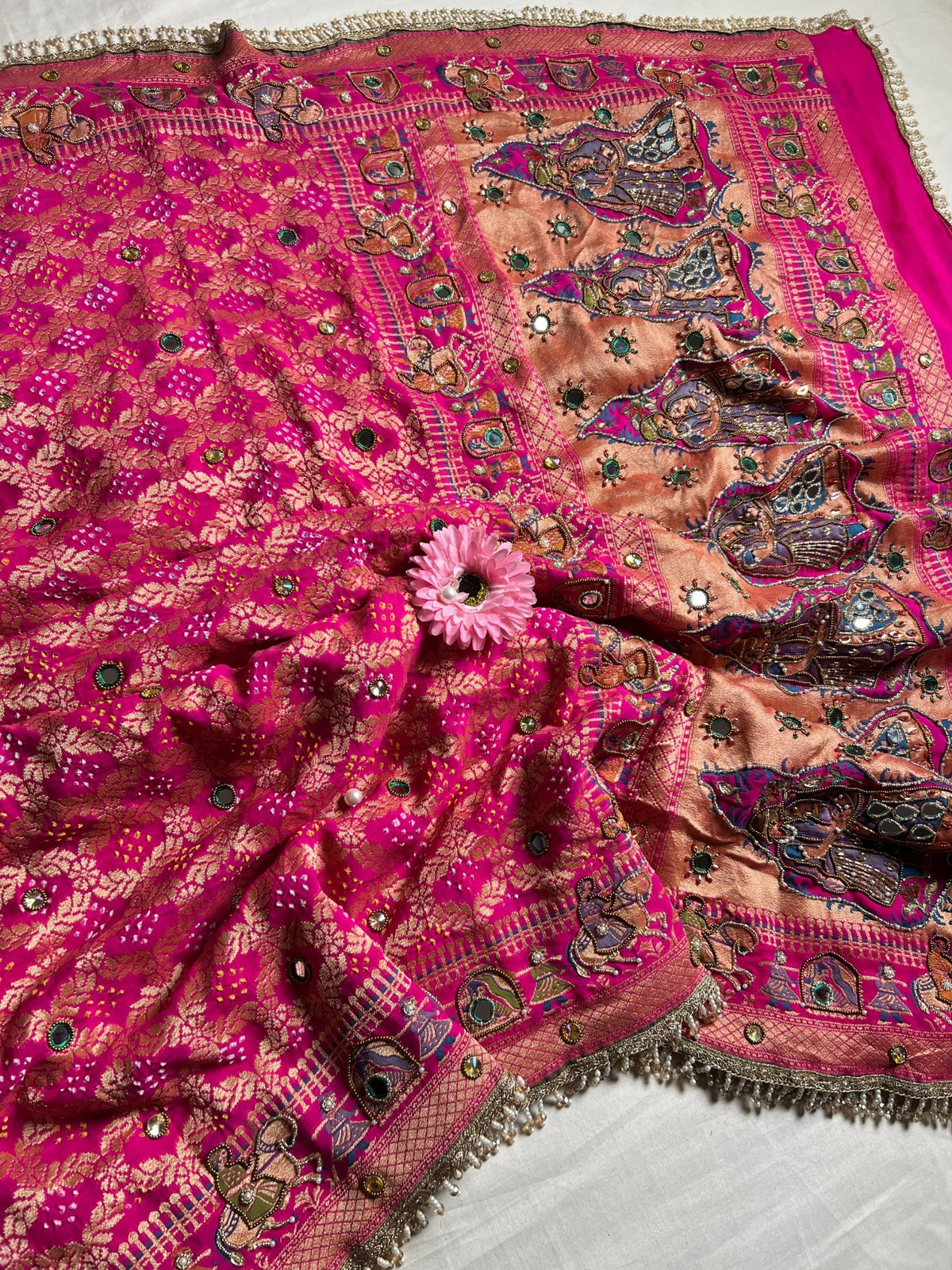 Hot Pink Bandhej Saree
