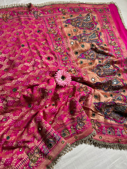 Hot Pink Bandhej Saree
