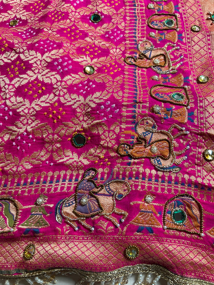 Hot Pink Bandhej Saree