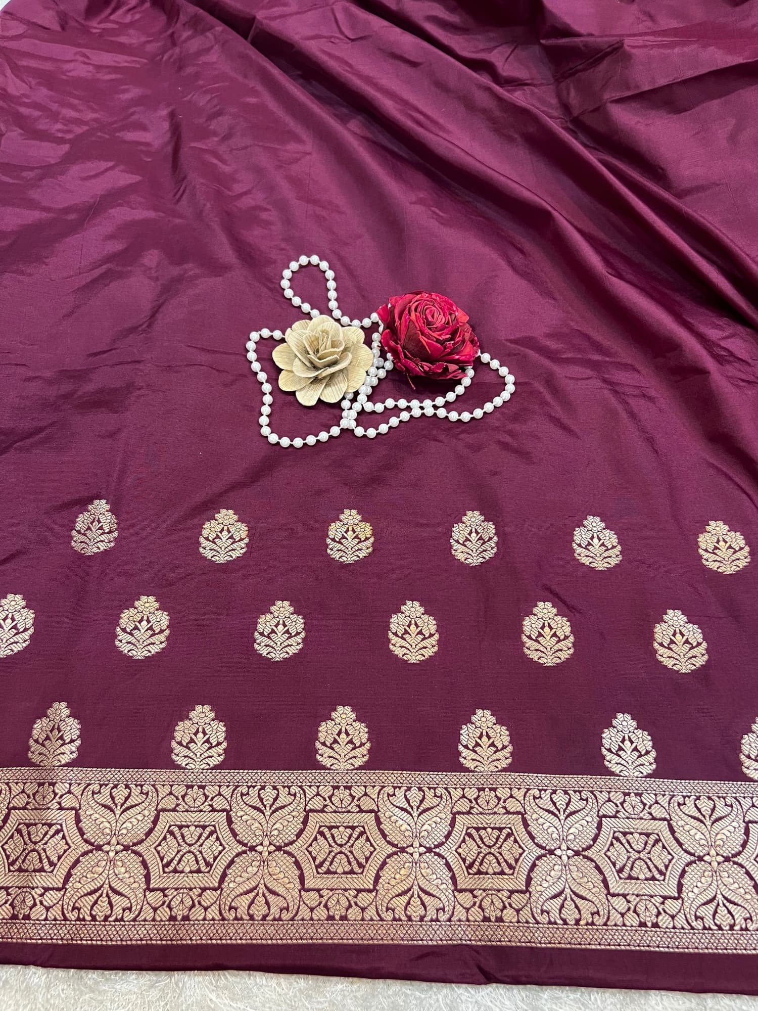 Wine Banarasi Katan Silk Suit Set with Zari Buta and Brocade Dupatta