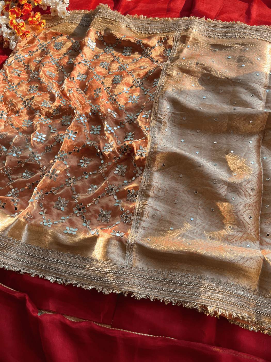 Orange Tissue Silk Saree - Aaina Full View
