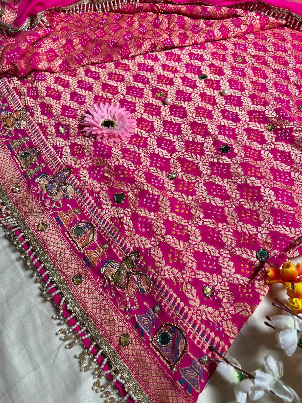Hot Pink Bandhej Saree