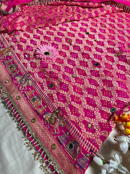 Hot Pink Bandhej Saree