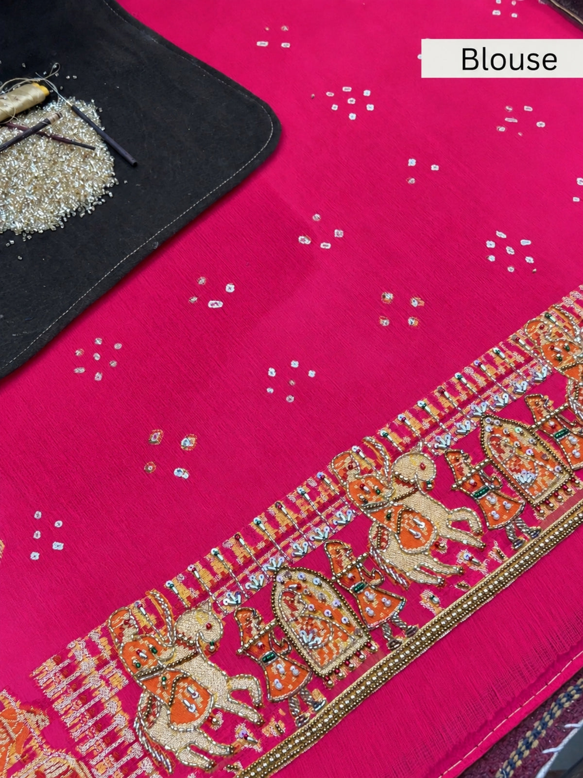 Hot Pink Bandhej Saree