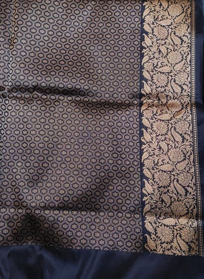 Handwove Navy Blue Katan Silk Saree