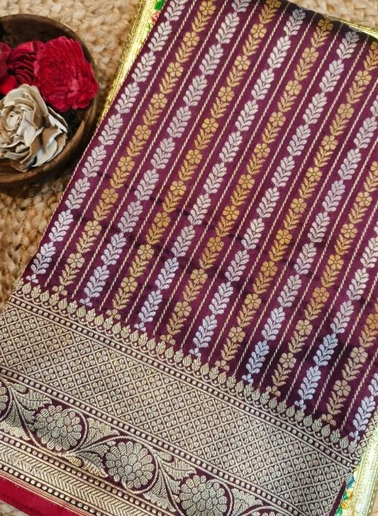 Handwoven Dark Maroon Katan Silk Saree