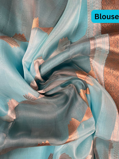 Sky Blue Kora Silk Saree Blouse