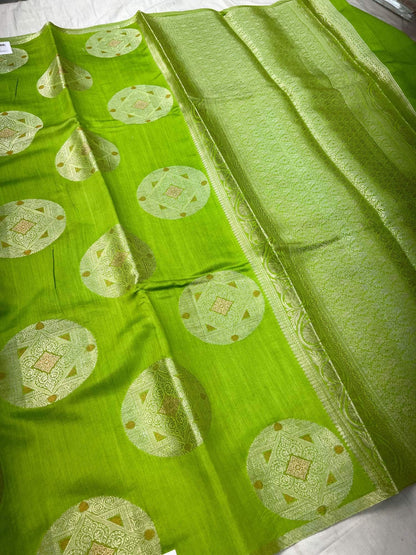 Parrot Green Chiniya Silk Saree
