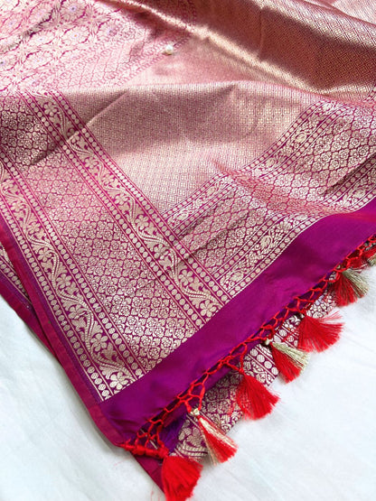 Magenta Pink Katan Silk Saree Aanchal view