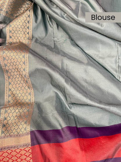 Aqua Blue Mashru Silk blouse