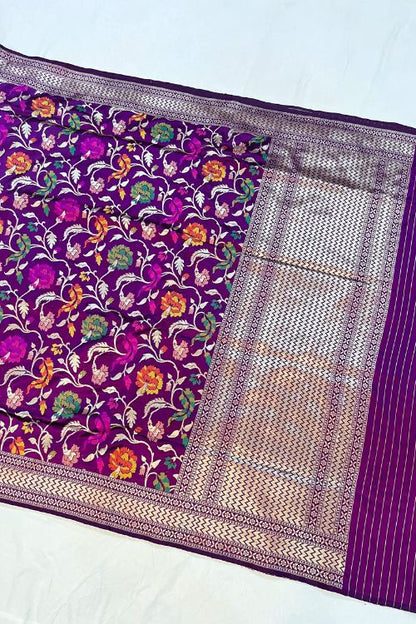 Handwoven Purple Katan Silk Saree by Mantavya