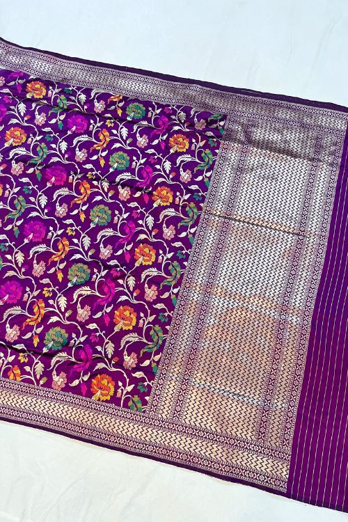 Handwoven Purple Katan Silk Saree by Mantavya