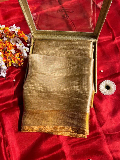 Antique Gold Brocade Tissue Silk Saree Showcase View