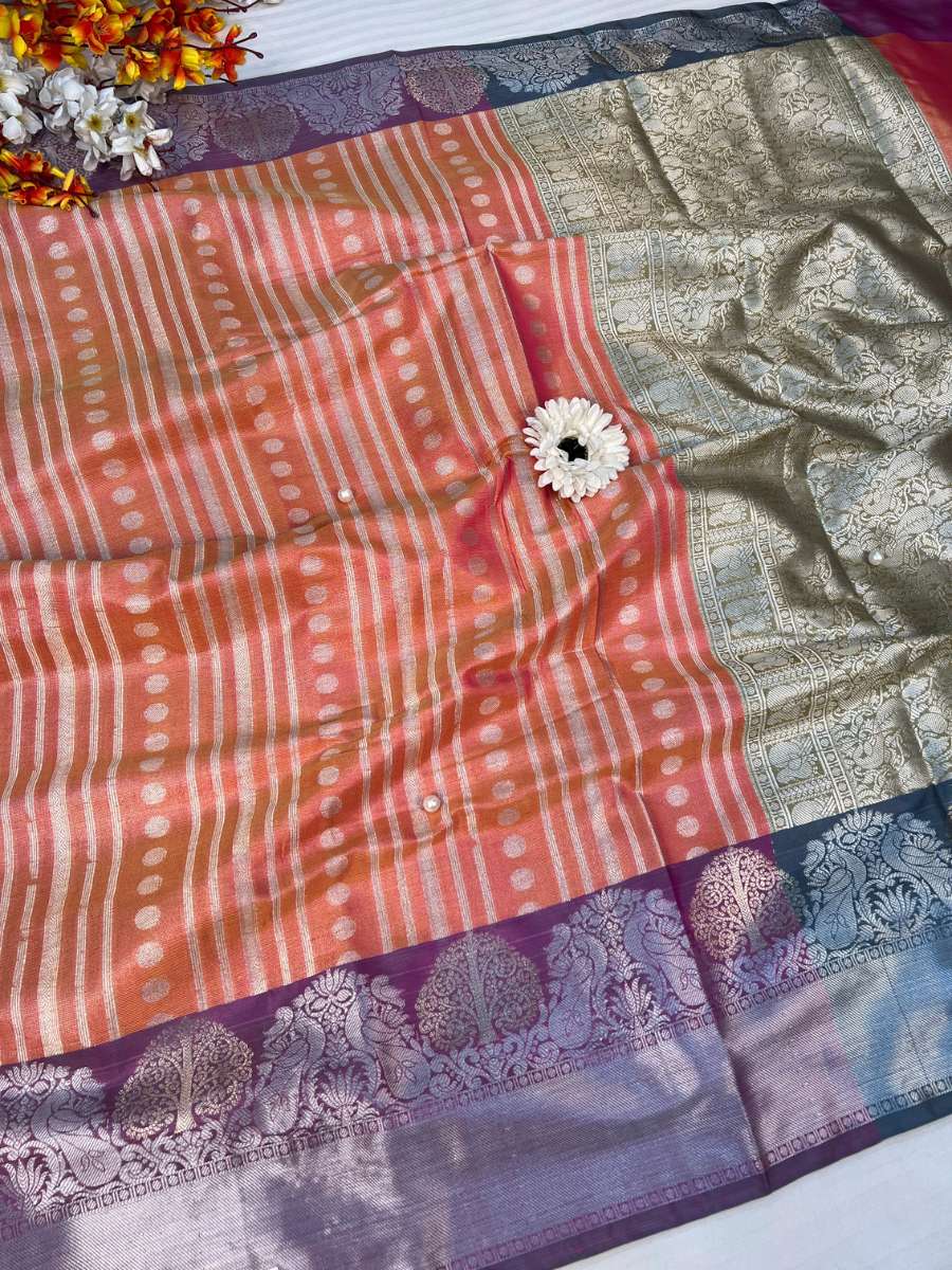 Orange Banarasi Silk Saree - Mantavya Banaras