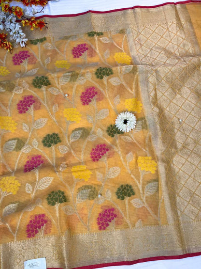 Yellow Banarasi Silk Saree - Mantavya Banaras
