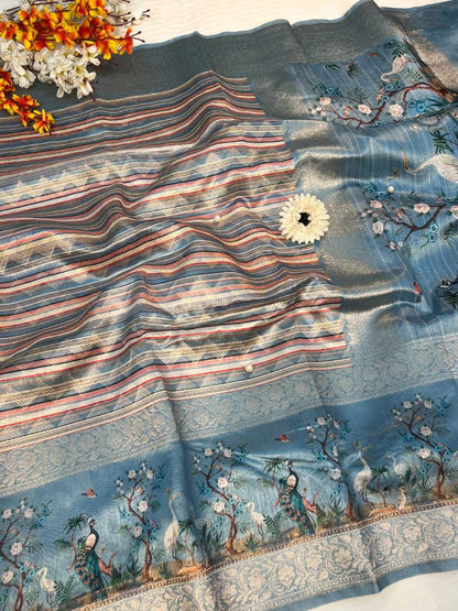 Blue Banarasi Silk Saree - Mantavya Banaras