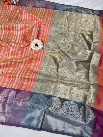 Orange Banarasi Silk Saree - Mantavya Banaras
