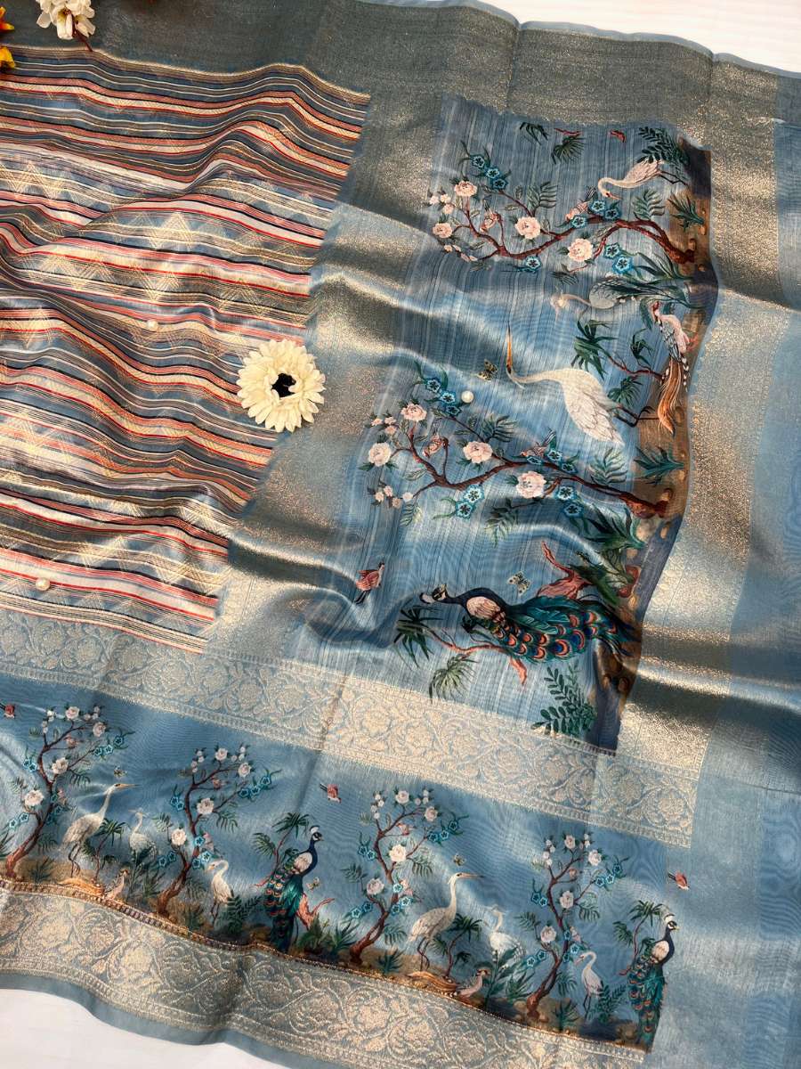 Blue Banarasi Silk Saree - Mantavya Banaras