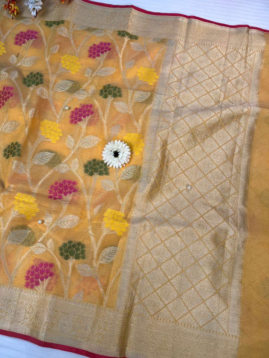 Yellow Banarasi Silk Saree - Mantavya Banaras